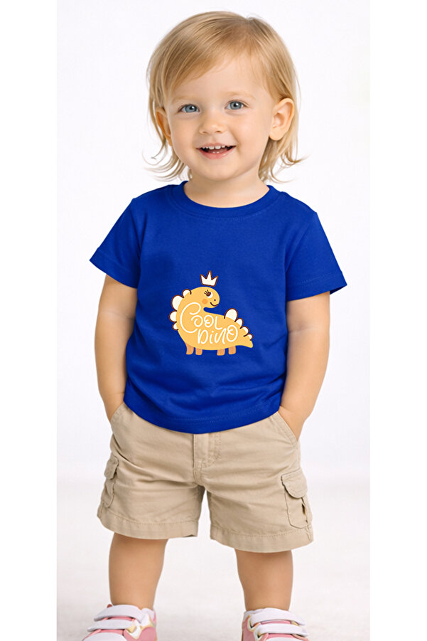 petite pati Mavi Cooldino Bebek Tişört %100 Pamuk Penye Çocuk Tshirt Baskılı