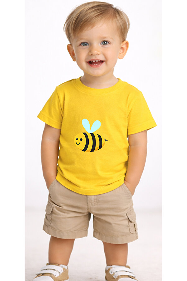petite pati Sarı Bee Bebek Tişört %100 Pamuk Penye Çocuk Tshirt Baskılı