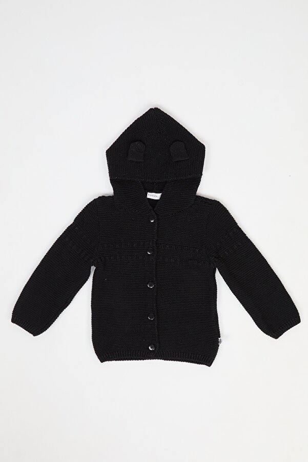 KUEZA KIDS Kız Bebek & Çocuk Simli Kapüşonlu Kulak Detaylı Triko Hırka