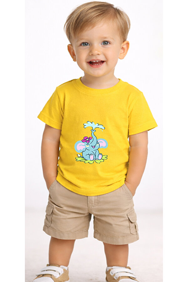 petite pati Sarı Fillwater Bebek Tişört %100 Pamuk Penye Çocuk Tshirt Baskılı