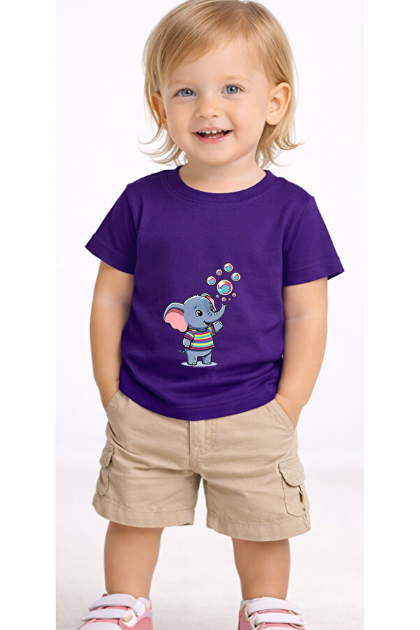 petite pati Mor Fillbubble Bebek Tişört %100 Pamuk Penye Çocuk Tshirt Baskılı