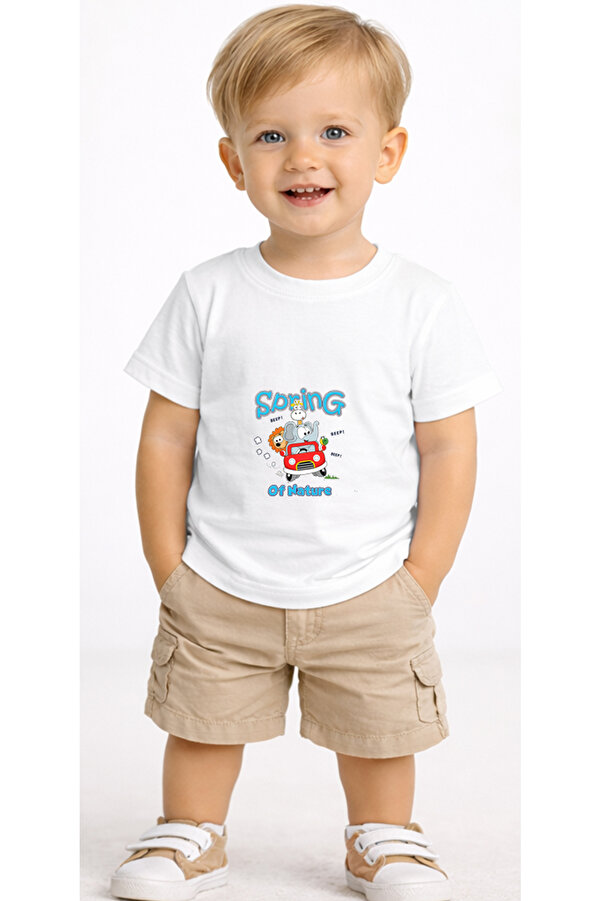 petite pati Beyaz Springtrip Bebek Tişört %100 Pamuk Penye Çocuk Tshirt Baskılı