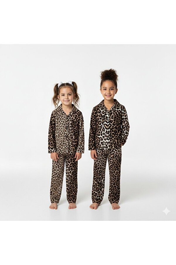 PembeMavi Baby Collections BÜYÜK LEOPARLI SÜET KIZ PİJAMA TAKIMI