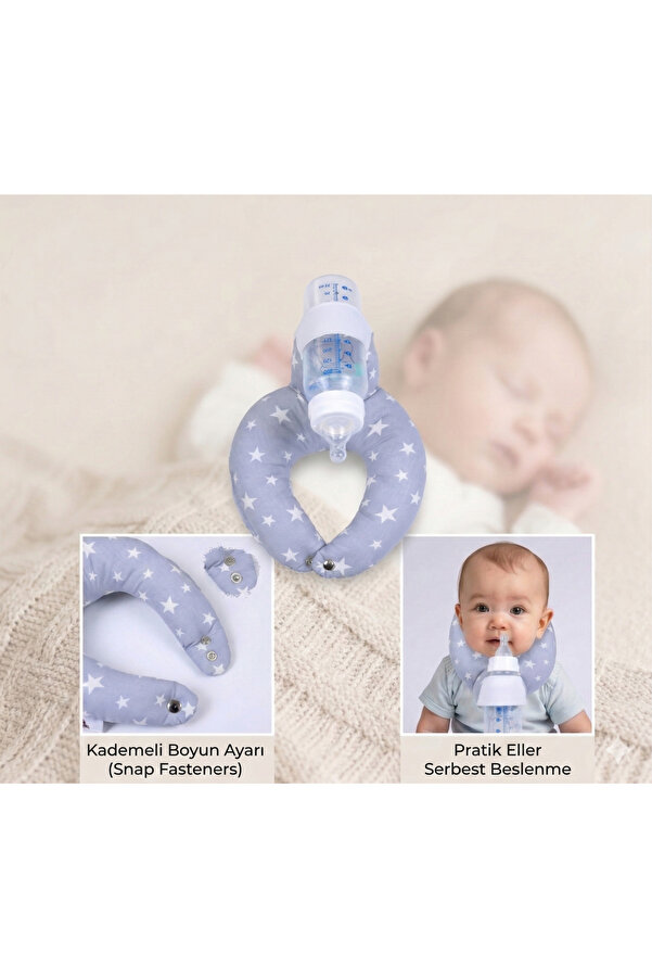 HALZEY Biberon Tutucu, Emzirme Kolaylaştırıcı Emzirme Yastığı Gri Yıldız Desenli, Pratik Bebek Besleme