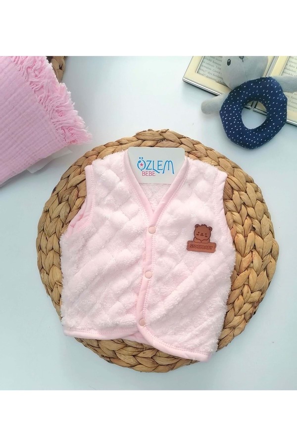 DİĞER1111 Düğmeli Welsoft Bebek Yeleği Pembe