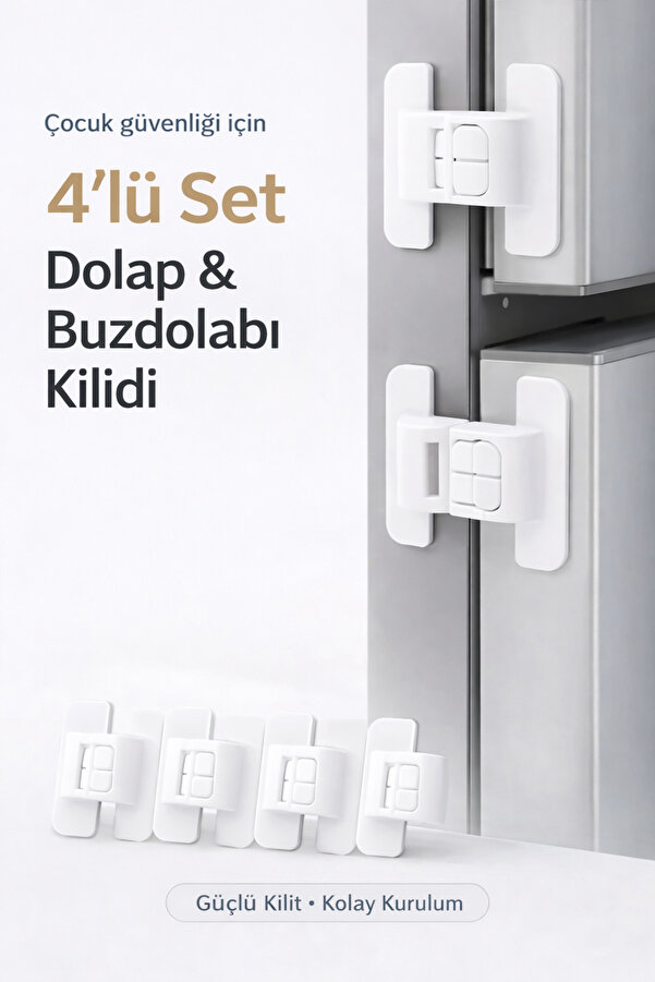 Yenilig 4’lü Set Buzdolabı ve Dolap Kapağı Çocuk Kilidi | Güvenli Kilitleme & Kolay Kurulum