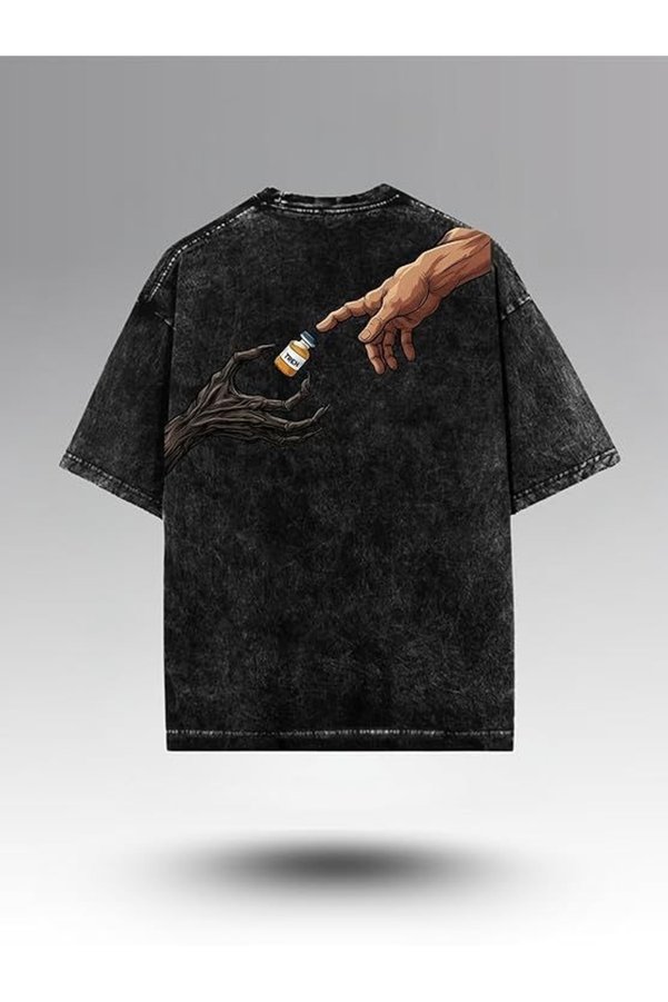 bellanova Elanco Printed Premium Quality Vintage Wash Street Style Oversize T-Shirt Anthracite