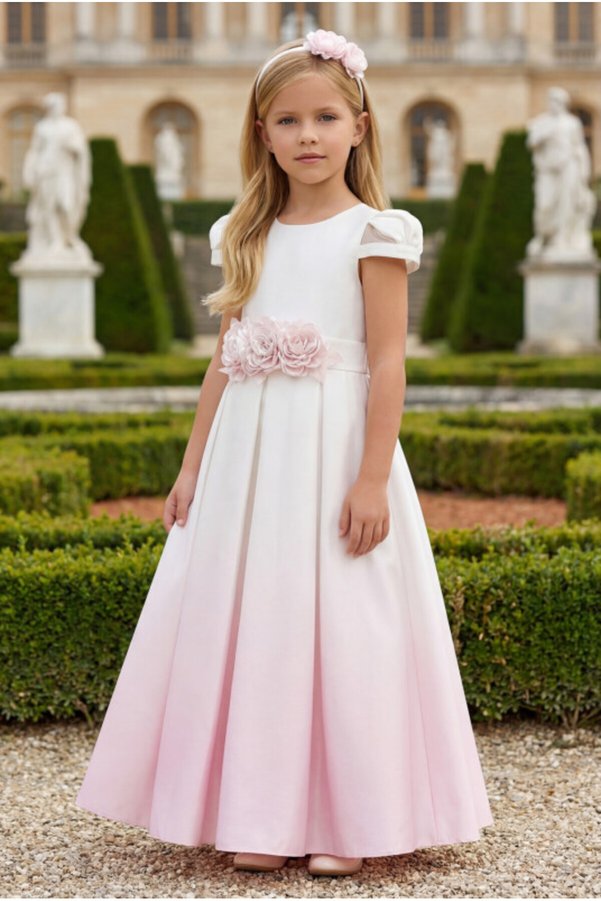 Pamina Flower Detailed Long Satin Ombre Girls Evening Gown Graduation Dress 8-9-10-11-12-13-14-15 Years Old 35185Pr