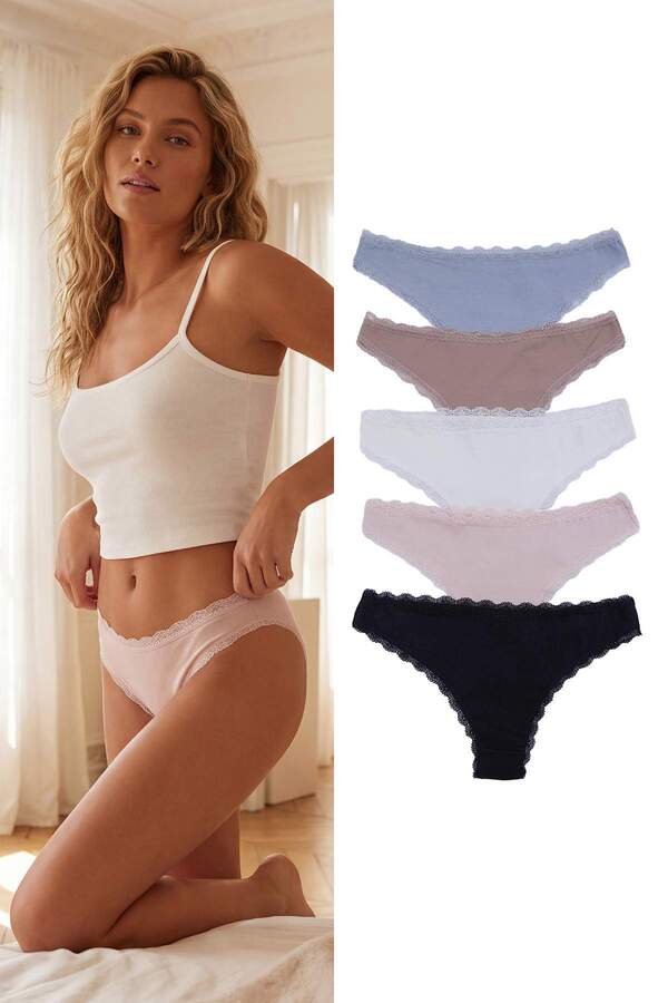 Trendyol Collection Multi-Colored 5-Pack Cotton Lace Detailed Brazilian Knitted Panties Thmss26Ku00025