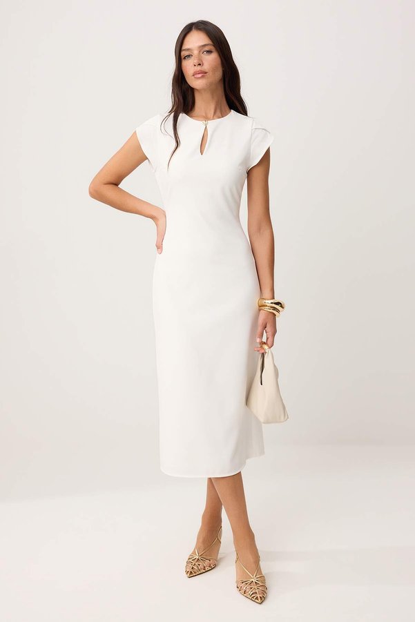 Trendyol Collection Ecru Lined Accessory Detailed Body-Hugging Sleeveless Midi Woven Dress Twoss26El00335