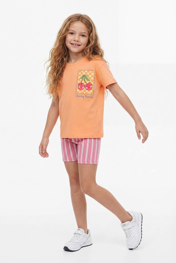 TRENDYOLKIDS Salmon Striped Knitted Girls' Top and Bottom Set Tkdss26Au00029