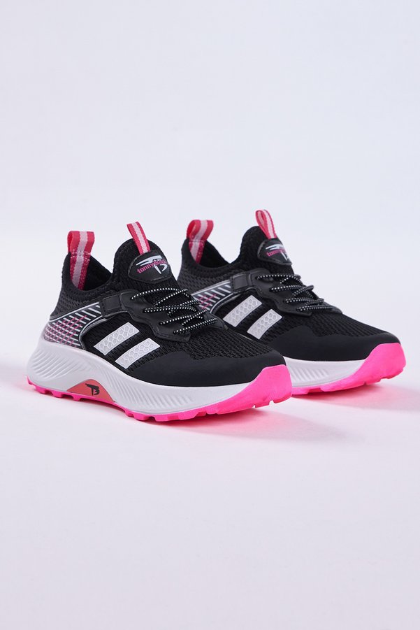 Tonny Black Children's Unisex Black Fuchsia Comfortable Breathable Fabric Lace-Up Sneaker