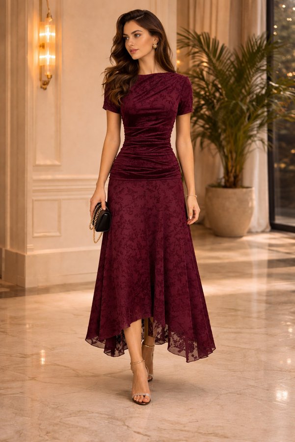 MIRENNA Women's Set with Flock Print, Lined Tulle Top and Lined Bottom Skirt, Stylish and Comfortable