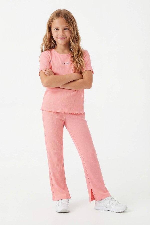 TRENDYOLKIDS Powder Slogan Knitted Bottom - Top Set Tkdss25Au00020