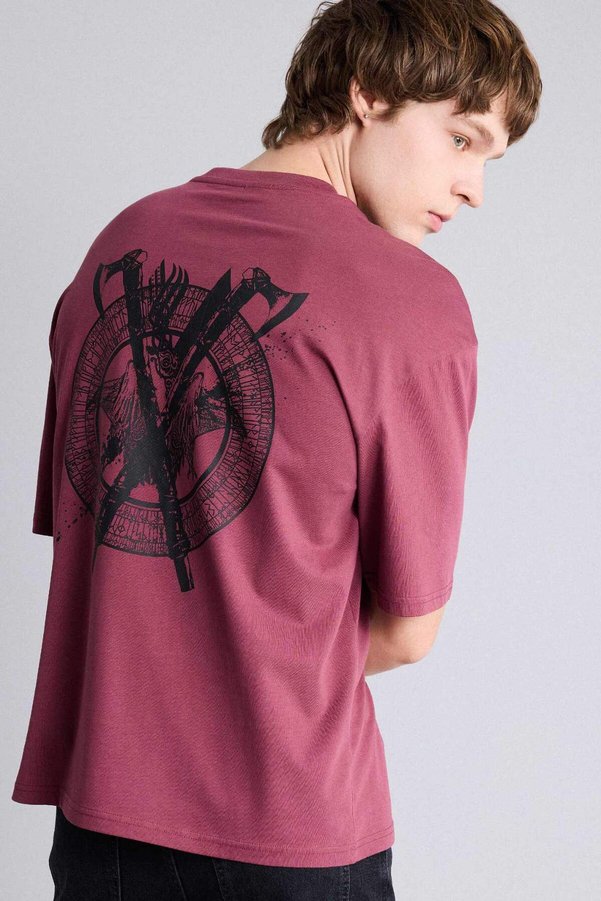 Defacto 100% Cotton Vikings Valhalla Boxy Fit Printed Short Sleeve T-Shirt G5557Ax26Sm