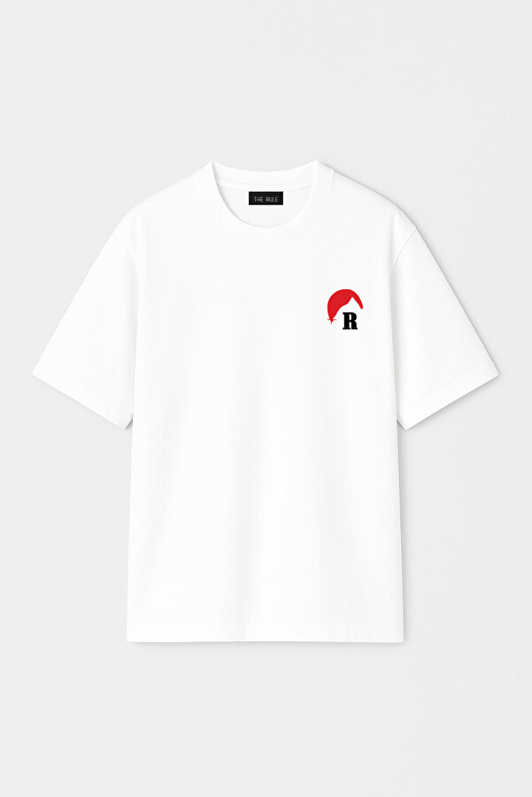 Unisex R Moonlight Baskılı Oversize %100 Pamuk Geniş Kesim Dokulu Bisiklet Yaka Tişört RF0663