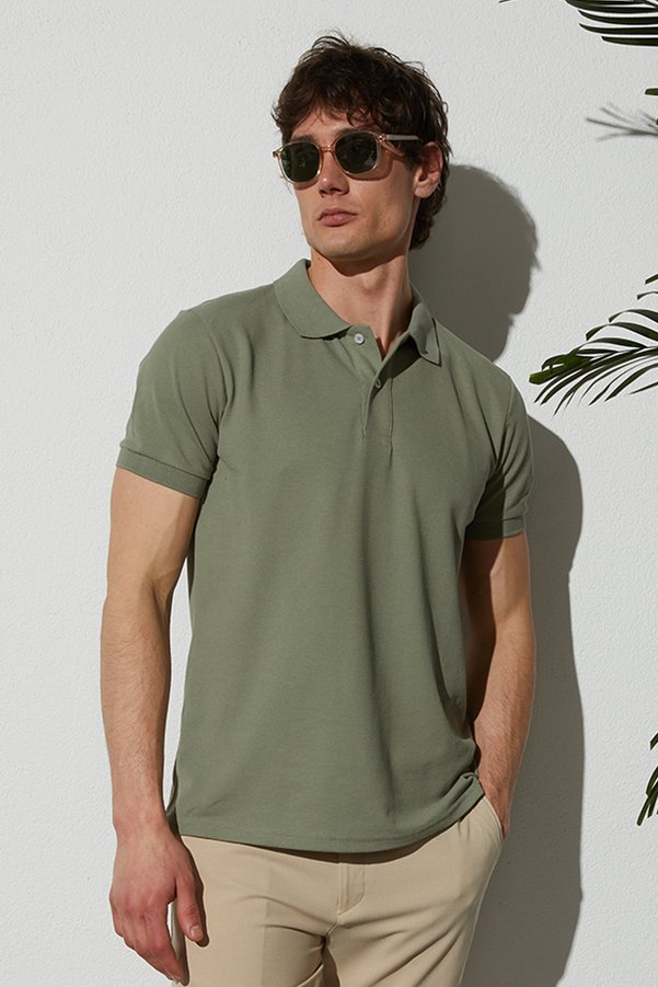 Tudors Men's Khaki Polo Collar T-Shirt - Slim Fit, Cool, Cotton and Soft Texture