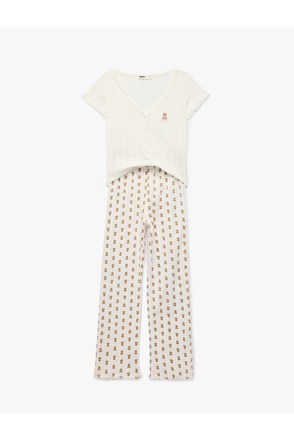 Koton Cotton V-Neck Short Sleeve Pajama Set