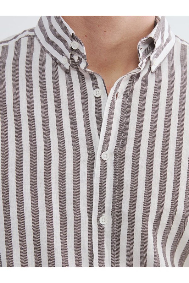 LC Waikiki Mürdüm Regular Fit Striped Men's Shirt