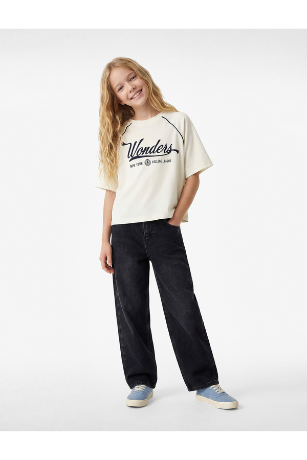 Koton Short Sleeve Crew Neck Embroidered Cotton T-Shirt