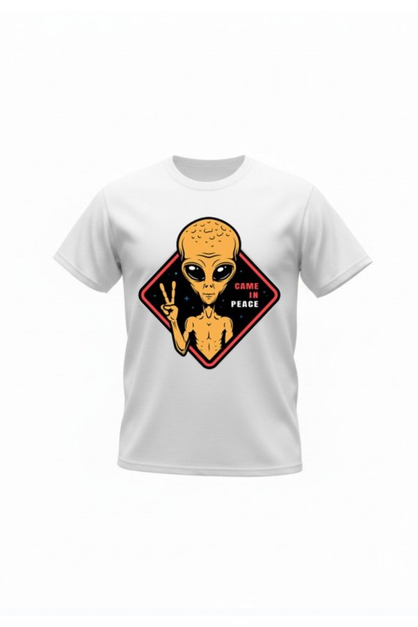 URBANTRENDSTORE Unisex Alien Peace Printed Oversize Fit Comfortable Wide Loose T-Shirt Casual T-Shirt
