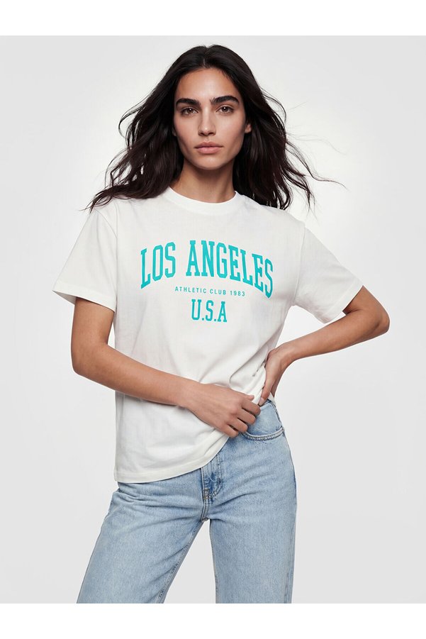 LC Waikiki Trendlucky with a Difference Los Angeles Printed 100% Cotton Women's T-Shirt