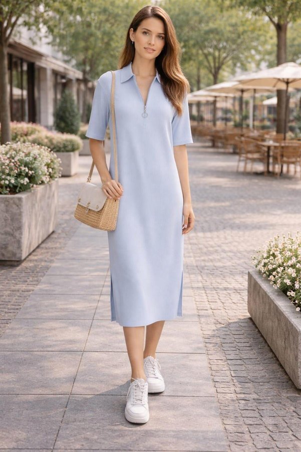 ALEXANDERGARDI Ribbed Zipper Detail Shirt Collar Dress