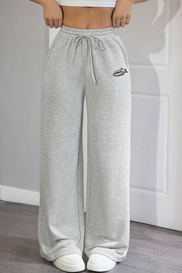 Stüssy Curved Baskılı Gri Bol Paça Yazlık Baggy 3 İplik Esnek Rahat Eşofman Altı RF0671