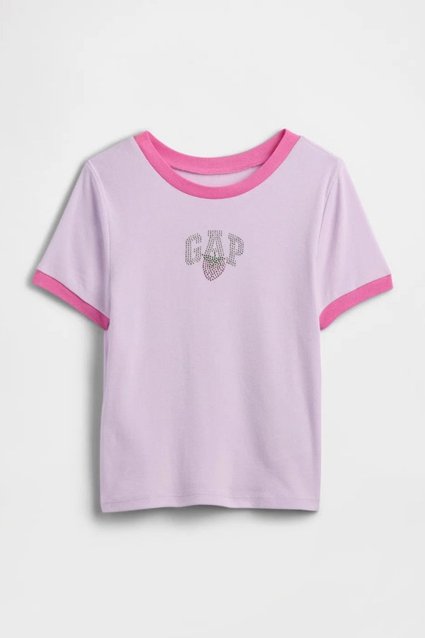 GAP Girl's Ringer Graphic Printed Lilac T-Shirt