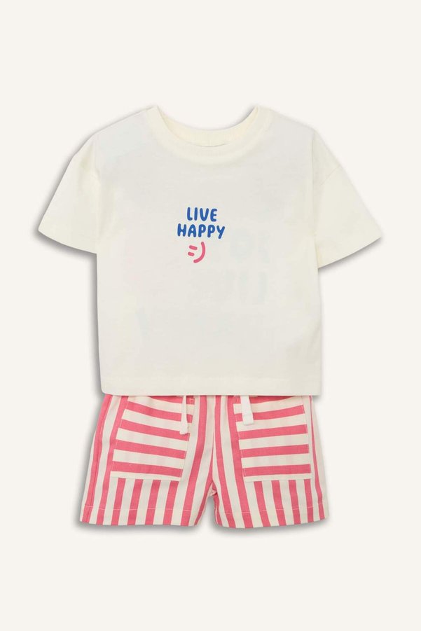 Defacto Striped Shorts Printed T-Shirt 2-Piece Set Baby Girl H5488A526Sm