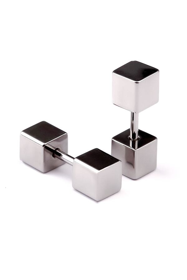The Collection-Unisex Silver Cube Steel Earring 1