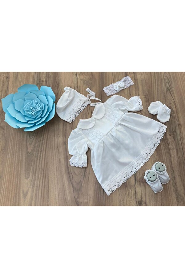 HAYY Beyaz Pamuk Dantel Detaylı Bebek Mevlüt Elbise Seti