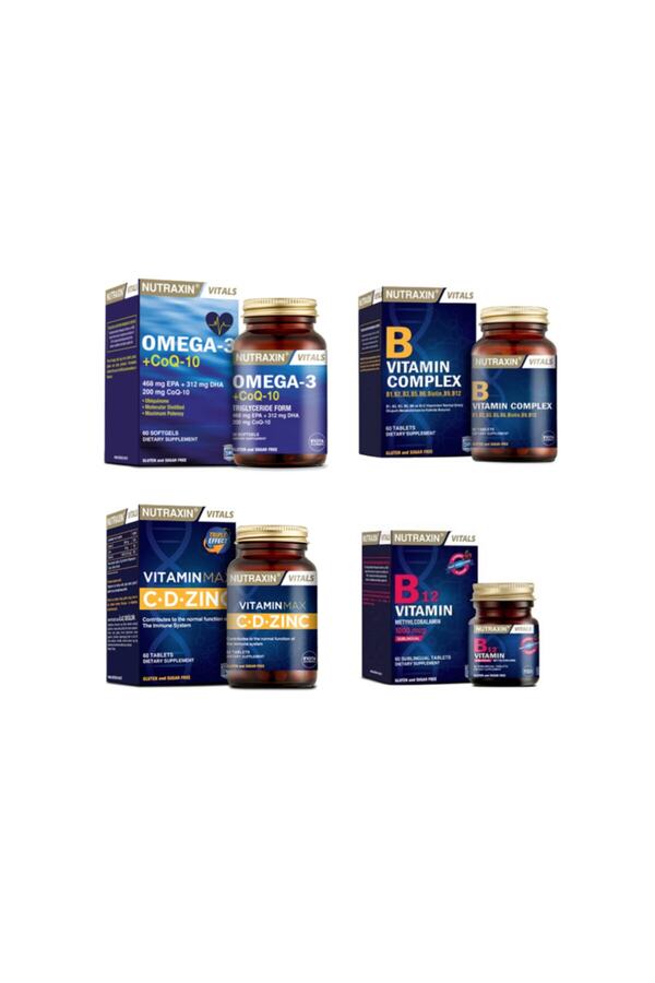 Nutraxin-Omega 3 and Coq-10 Coenzyme 60 Capsules - Vitamins Max C, D, Zinc and Vitamin B Complex 1