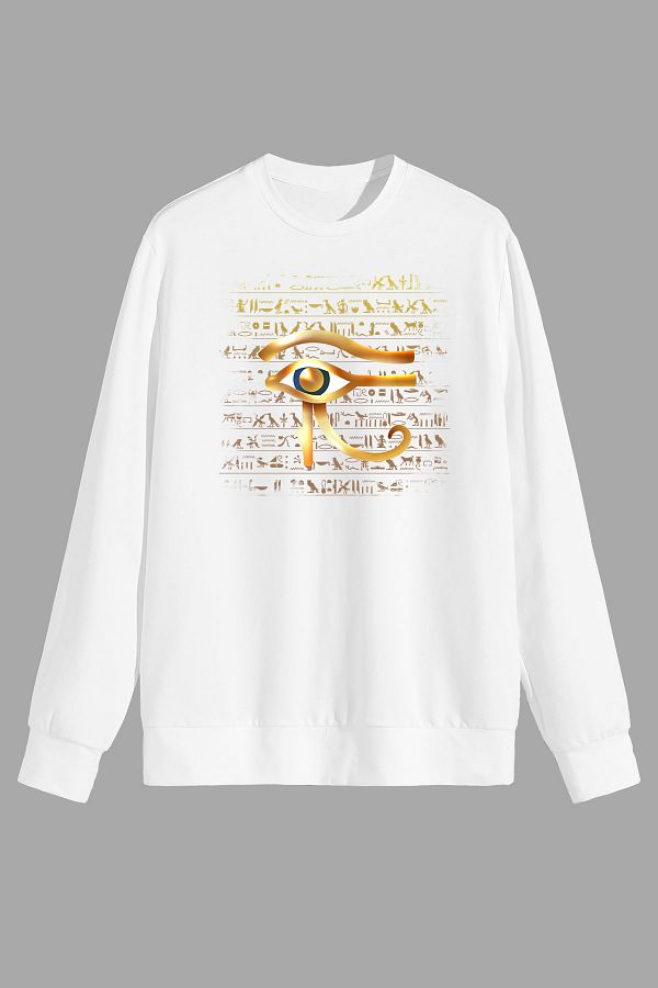 perseusshopping Ancient Egyptian Eye of Horus Printed White Unisex Sweatshirt Trendyol