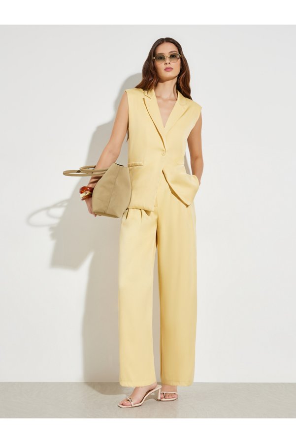 Styli Yellow Pleated Wide Leg Trousers