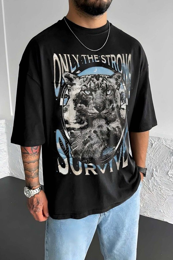 VACHT Men's Oversize Casual T-Shirt Survive Black