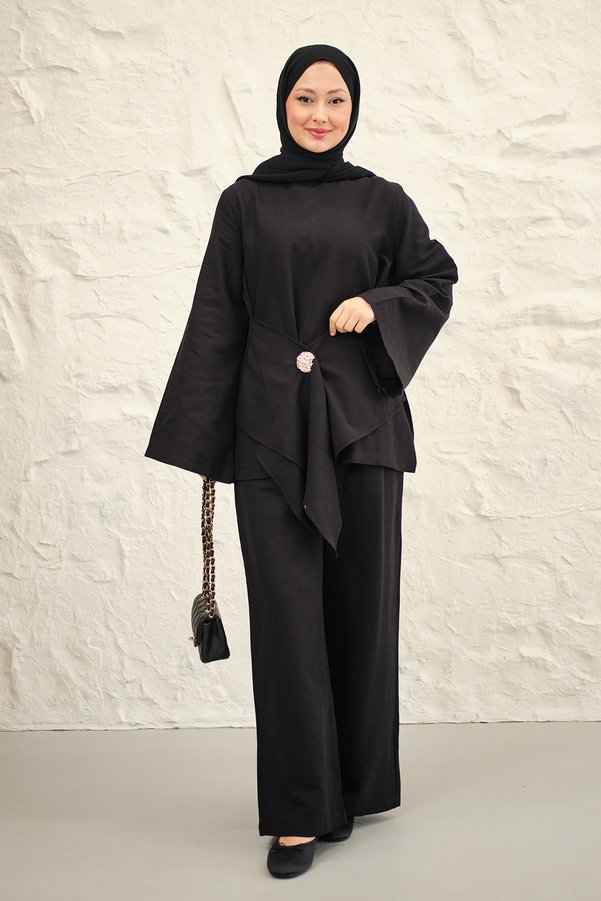 LOCCO Women's Tie-Waist Trouser Suit Black