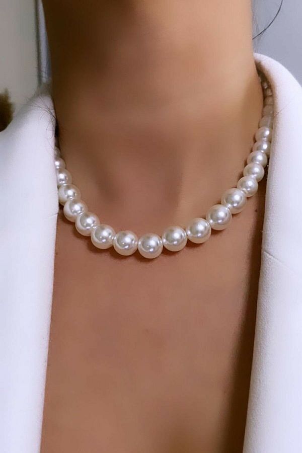 fullcontrol Women s Classic Pearl Thick Choker Necklace Trendyol