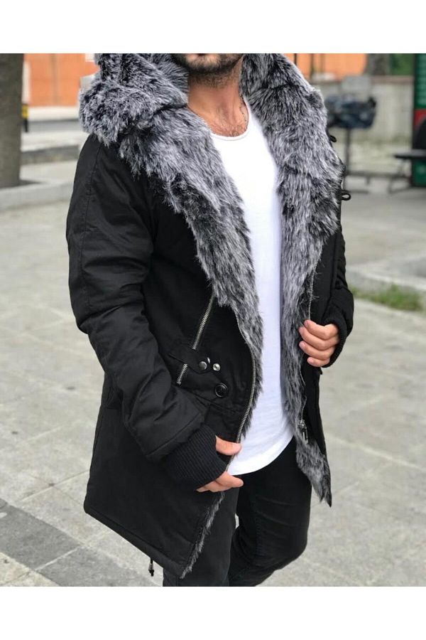 rvs moda Rvsmoda Black Fur Lined Coat Trendyol