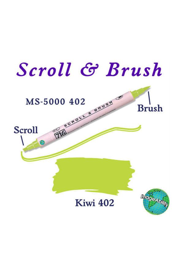 Zig-Scroll & Brush Double Line and Brush Tip Calligraphy and Shading Pen 402 Kiwi 1