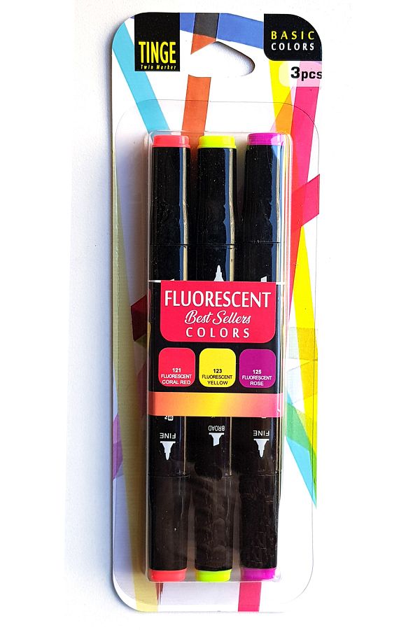 Tinge-Marker Pen - Fluorescent Highlighter Color Set of 3 - Marker 1