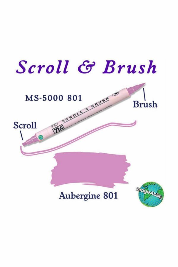 Zig-Scroll & Brush Double Line and Brush Tip Calligraphy and Shading Pen 801 Aubergine 1
