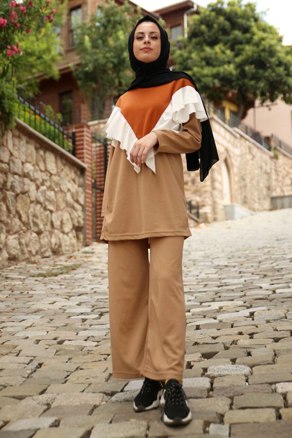 SEMRA AYDIN-Front Ruffle Double Set Beige 1