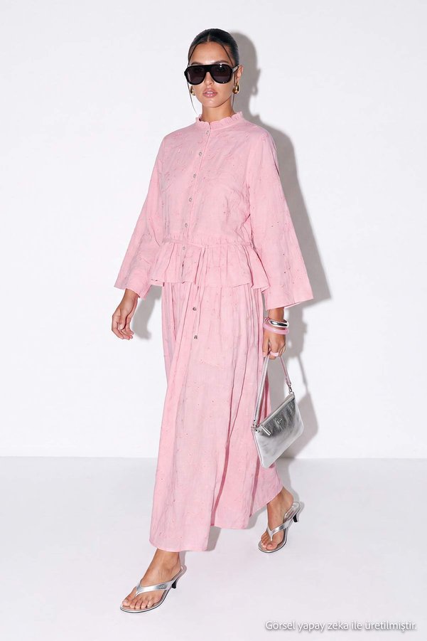 Drop by TrendyolMilla Pink Embroidered Waist-Tied Shirt Skirt Set Tdrss26Au00099