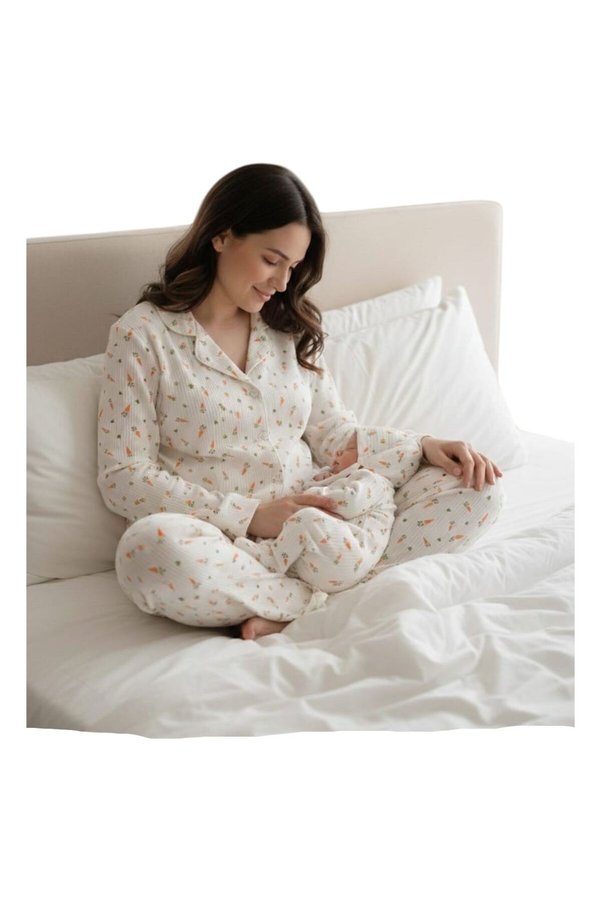 EXTRAÇARŞI Carrot Pattern Mother Baby Maternity Pajama Set 3 Months