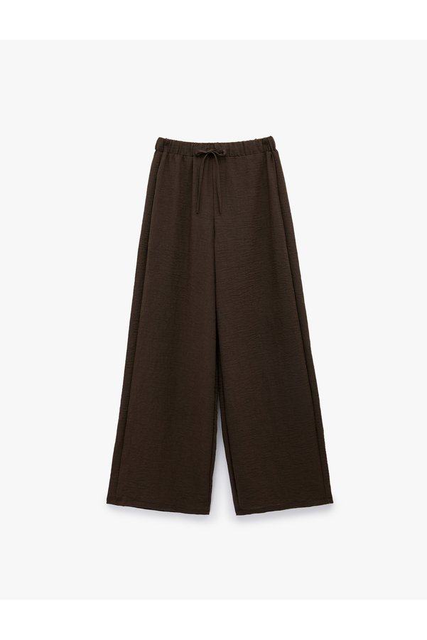 Koton Linen Look Wide Leg Palazzo Trousers with Pockets and Tie Waist