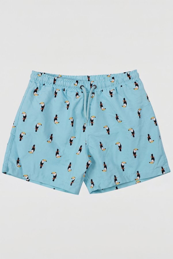 MARKAPIA Boy's Tucan Patterned Mesh Blue Swim Shorts