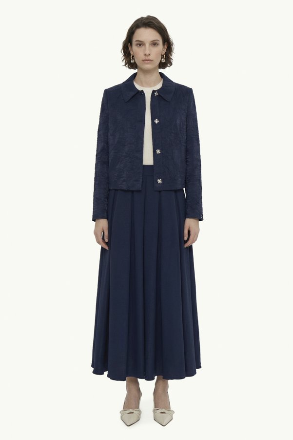 Zühre Jacquard Stone Buttoned Shirt Collar Navy Blue Suit 1656