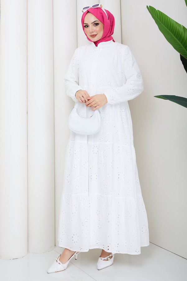 Pamuk Butik Women's Lace Detailed Long Lined Brode Dress