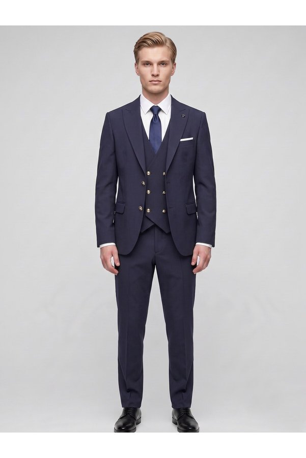 Plus Scorpion Men's 3-Piece Slim Fit Suit – Modern Cut Stylish Suit with Double-Breasted Vest